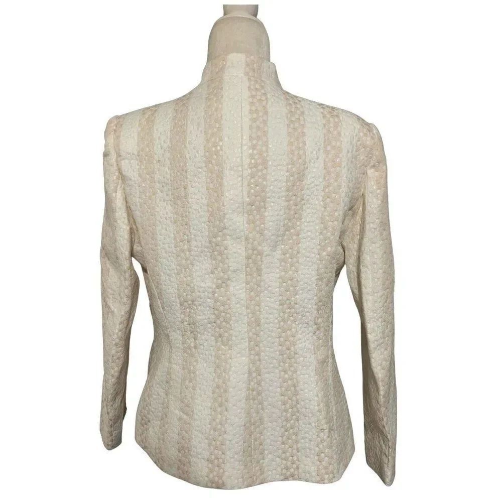 terry womens whote beige striped long sleeve blazer jacket 14 large Paris - Picture 2 of 6